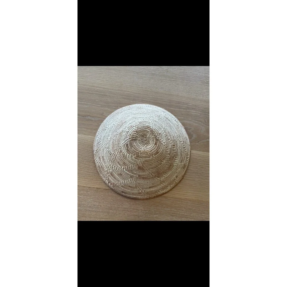 Brown Beige Handmade Hand Woven Native American Basket Coil Round Decor